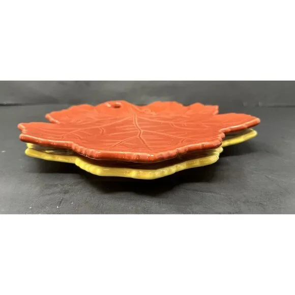 2 BARBARA EIGEN WILLIAMS-SONOMA AUTUMN HARVEST Red Yellow Salad Leaf Plates - Picture 7 of 12
